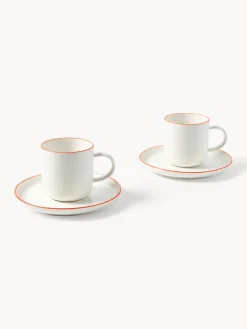 Tazas Y Mugs|Vajillas Completas></noscript>Westwing Collection Tazas con platitos de porcelana Facile, 2 uds. Blanco Off White con borde naranja