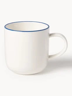 Tazas Y Mugs|Vajillas Completas></noscript>Westwing Collection Tazas con platitos de porcelana Facile, 2 uds. Blanco Off White con borde azul oscuro