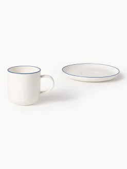 Tazas Y Mugs|Vajillas Completas></noscript>Westwing Collection Tazas con platitos de porcelana Facile, 2 uds. Blanco Off White con borde azul oscuro