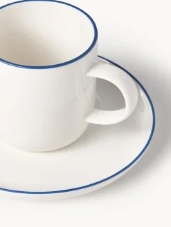 Tazas Y Mugs|Vajillas Completas></noscript>Westwing Collection Tazas con platitos de porcelana Facile, 2 uds. Blanco Off White con borde azul oscuro