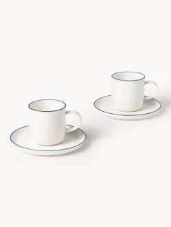 Tazas Y Mugs|Vajillas Completas></noscript>Westwing Collection Tazas con platitos de porcelana Facile, 2 uds. Blanco Off White con borde azul oscuro