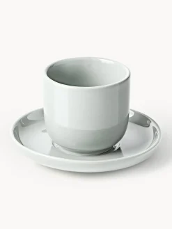 Tazas De Espresso|Vajillas Completas>Westwing Collection Tazas de café espresso con platitos de porcelana Nessa, 4 uds. Gris claro brillante