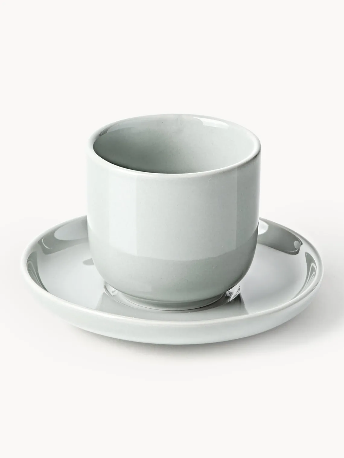 Tazas De Espresso|Vajillas Completas>Westwing Collection Tazas de café espresso con platitos de porcelana Nessa, 4 uds. Gris claro brillante