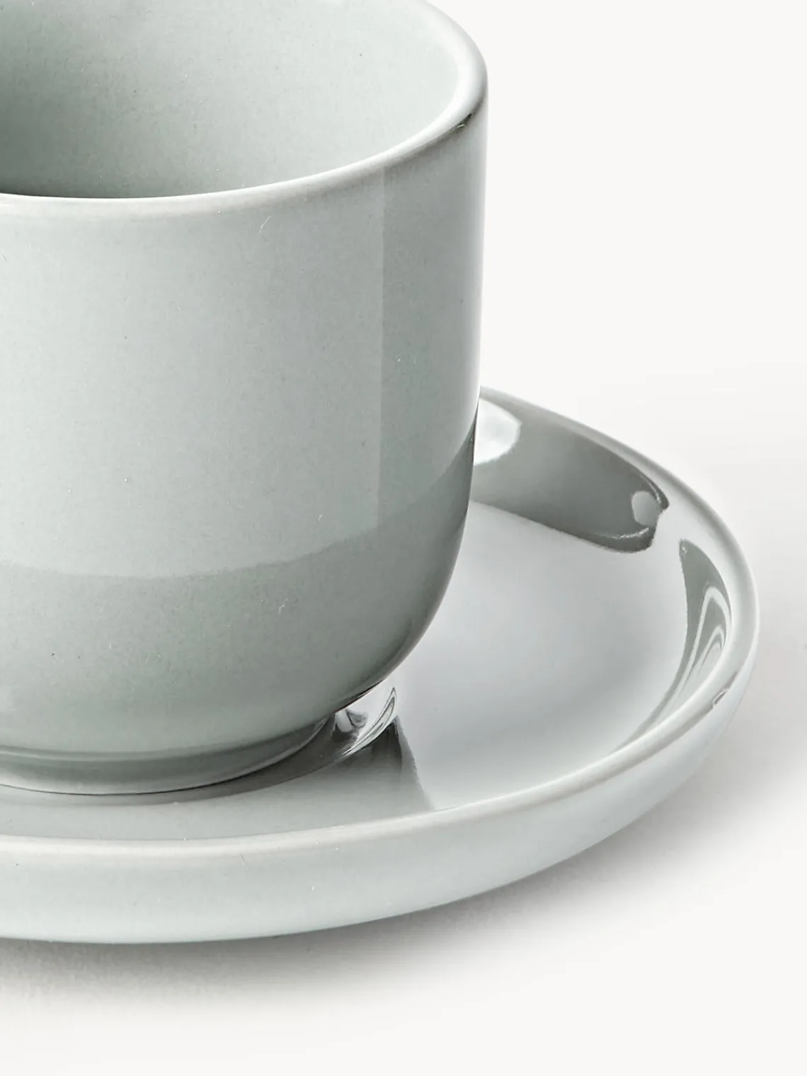 Tazas De Espresso|Vajillas Completas>Westwing Collection Tazas de café espresso con platitos de porcelana Nessa, 4 uds. Gris claro brillante