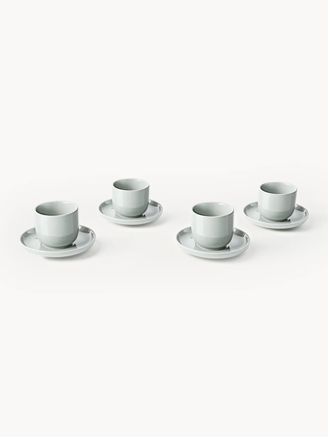 Tazas De Espresso|Vajillas Completas>Westwing Collection Tazas de café espresso con platitos de porcelana Nessa, 4 uds. Gris claro brillante