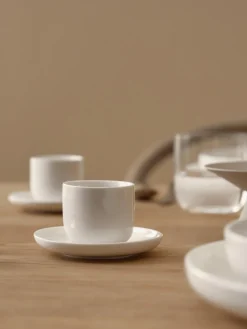 Tazas De Espresso|Vajillas Completas>Westwing Collection Tazas de café espresso de porcelana con platitos Nessa, 4 uds. Blanco Off White brillante