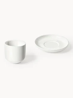 Tazas De Espresso|Vajillas Completas></noscript>Westwing Collection Tazas de café espresso de porcelana con platitos Nessa, 4 uds. Blanco Off White brillante