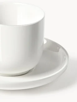 Tazas De Espresso|Vajillas Completas></noscript>Westwing Collection Tazas de café espresso de porcelana con platitos Nessa, 4 uds. Blanco Off White brillante