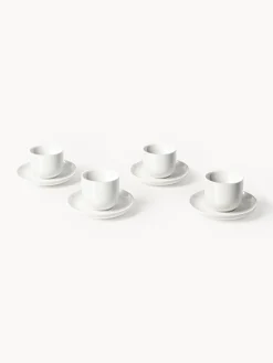 Tazas De Espresso|Vajillas Completas></noscript>Westwing Collection Tazas de café espresso de porcelana con platitos Nessa, 4 uds. Blanco Off White brillante