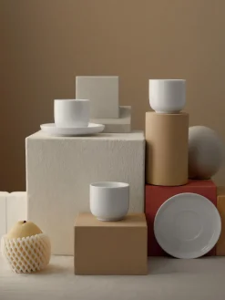 Tazas De Espresso|Vajillas Completas></noscript>Westwing Collection Tazas de café espresso de porcelana con platitos Nessa, 4 uds. Blanco Off White brillante