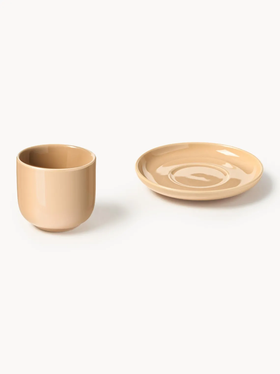 Tazas De Espresso|Vajillas Completas>Westwing Collection Tazas de café espresso de porcelana con platitos Nessa, 4 uds. Melocotón brillante