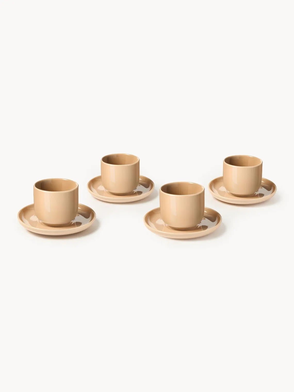 Tazas De Espresso|Vajillas Completas>Westwing Collection Tazas de café espresso de porcelana con platitos Nessa, 4 uds. Melocotón brillante