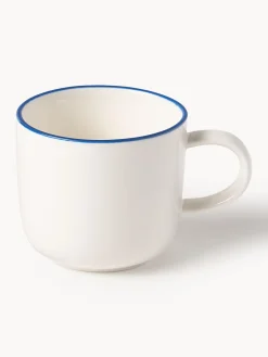 Tazas De Espresso|Vajillas Completas></noscript>Westwing Collection Tazas espresso con platitos de porcelana Facile, 2 uds. Blanco Off White con borde azul oscuro