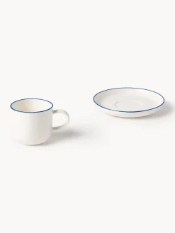 Tazas De Espresso|Vajillas Completas></noscript>Westwing Collection Tazas espresso con platitos de porcelana Facile, 2 uds. Blanco Off White con borde azul oscuro