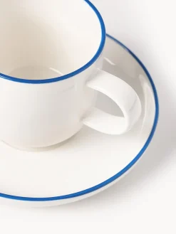 Tazas De Espresso|Vajillas Completas></noscript>Westwing Collection Tazas espresso con platitos de porcelana Facile, 2 uds. Blanco Off White con borde azul oscuro