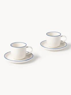 Tazas De Espresso|Vajillas Completas></noscript>Westwing Collection Tazas espresso con platitos de porcelana Facile, 2 uds. Blanco Off White con borde azul oscuro