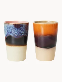 Tazas Y Mugs|Vajillas Completas>HKLIVING Tazas grandes pintadas a mano 70s, 2 uds. Gris antracita, blanco Off White, azul, naranja