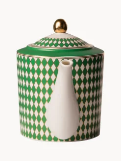 Teteras|Vajillas Completas></noscript>POLSPOTTEN Tetera artesanal de porcelana Chess, 1,1 L Verde, blanco Off White, dorado
