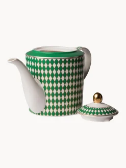Teteras|Vajillas Completas></noscript>POLSPOTTEN Tetera artesanal de porcelana Chess, 1,1 L Verde, blanco Off White, dorado