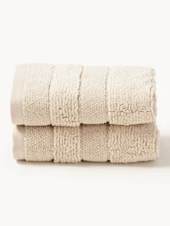 Toallas|Mantas>Westwing Collection Toalla con borde a rayas Luxe, tamaños diferentes Beige claro
