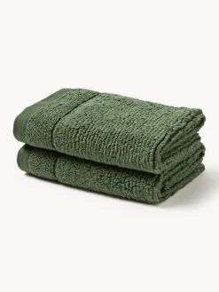 Toallas|Mantas>Westwing Collection Toalla con borde a rayas Luxe, tamaños diferentes Verde oscuro