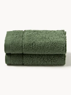 Toallas|Mantas>Westwing Collection Toalla con borde a rayas Luxe, tamaños diferentes Verde oscuro