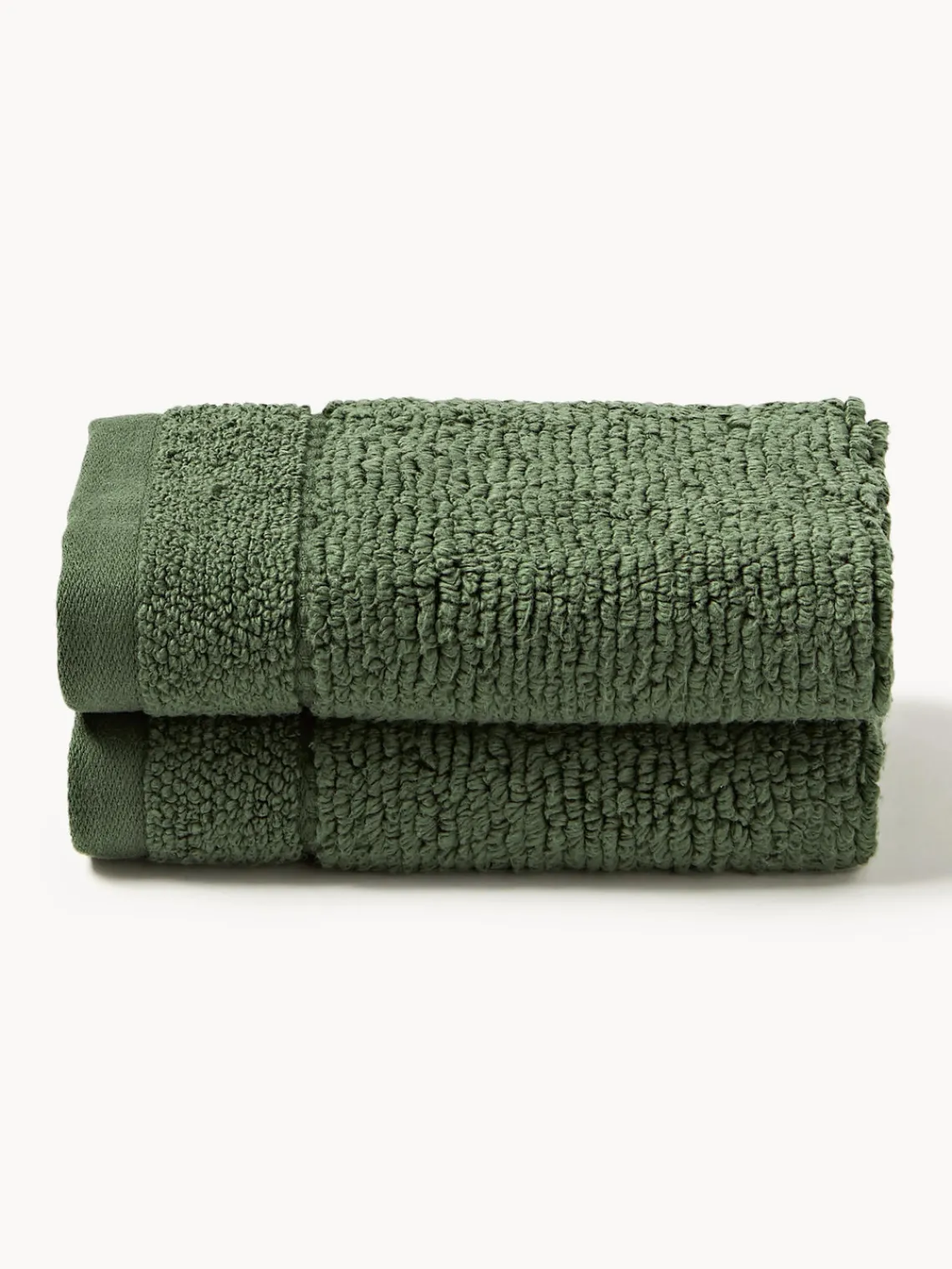 Toallas|Mantas>Westwing Collection Toalla con borde a rayas Luxe, tamaños diferentes Verde oscuro