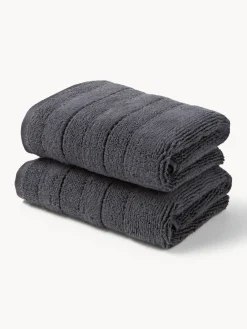 Toallas|Toallas>Westwing Collection Toalla con borde a rayas Luxe, tamaños diferentes Gris antracita