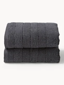 Toallas|Toallas>Westwing Collection Toalla con borde a rayas Luxe, tamaños diferentes Gris antracita