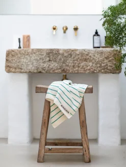 Toallas|Mantas>Bongusta Toalla de mano de algodón Naram Blanco, verde turquesa