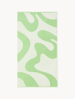 Toallas De Playa|Mantas>Westwing Collection Toalla de playa de terciopelo con estampado ondulado Pia Verde claro, verde