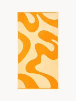 Toallas De Playa|Mantas>Westwing Collection Toalla de playa de terciopelo con estampado ondulado Pia Tonos naranjas
