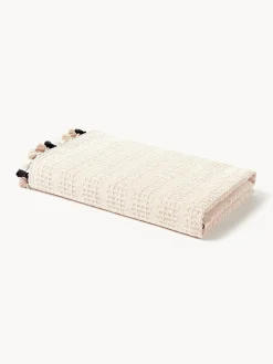 Toallas|Mantas>Westwing Collection Toalla de terciopelo con flecos Tallulah, tamaños diferentes Beige, tonos blancos y beige