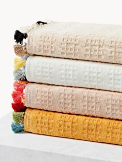 Toallas|Mantas></noscript>Westwing Collection Toalla de terciopelo con flecos Tallulah, tamaños diferentes Beige, tonos blancos y beige