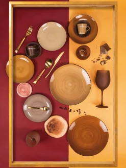 Vajillas Completas|Menaje De Mesa>Villa D'Este Home Tivoli Vajilla artesanal Baita, 6 comensales (18 pzas.) Tonos rojos, beige y terracota