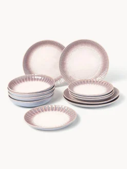 Vajillas Completas|Menaje De Mesa>Westwing Collection Vajilla artesanal con esmalte reactivo Vinci, 4 comensales (12 pzas) Lavanda y tonos rosas con gradiente de color
