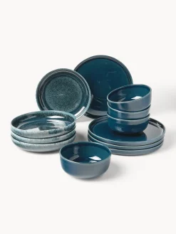 Outlet Vajilla artesanal con esmalte reactivo Ethel, 4 comensales (12 pzas.) Menaje De Mesa