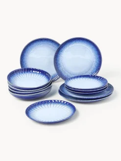 Sale Vajilla artesanal con esmalte reactivo Vinci, 4 comensales (12 pzas) Vajillas Completas|Menaje De Mesa