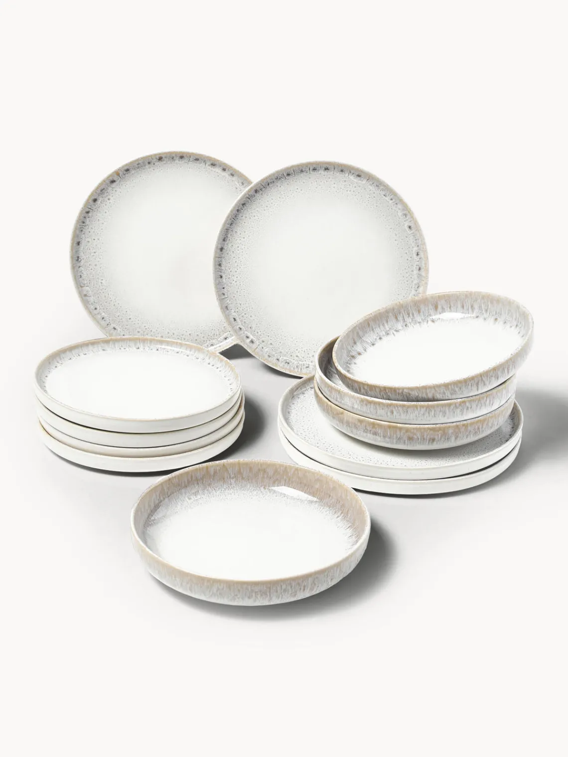 Vajillas Completas|Menaje De Mesa>Westwing Collection Vajilla artesanal con esmalte reactivo Danza, 4 comensales (12 pzas.) Blanco, tonos beige, con gradiente de color