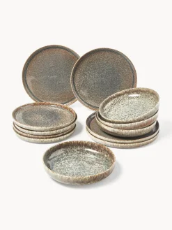 Vajillas Completas|Menaje De Mesa>Westwing Collection Vajilla artesanal con esmalte reactivo Danza, 4 comensales (12 pzas.) Tonos de marrón, beige, con gradiente de color