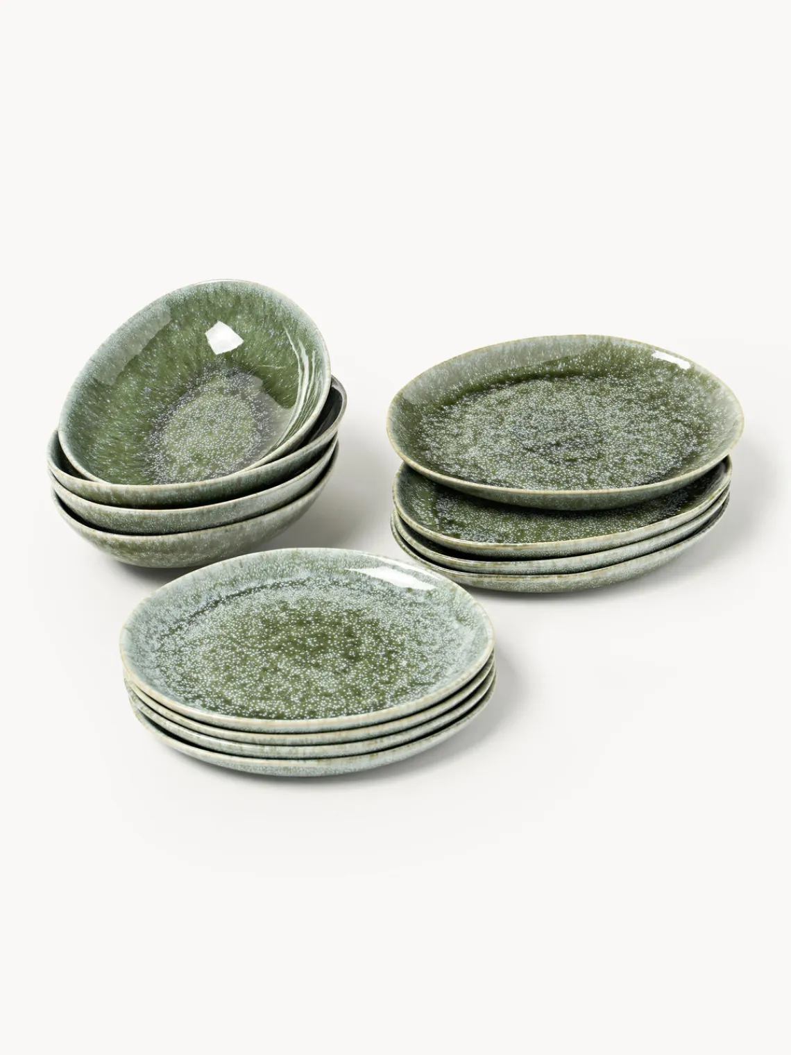 Vajillas Completas|Menaje De Mesa>Westwing Collection Vajilla artesanal con forma orgánica Macey, 12 pzas. Tonos verdes brillante