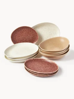 Vajillas Completas|Menaje De Mesa>Westwing Collection Vajilla artesanal en forma orgánica Macey, 4 comensales (12 pzas.) Marrón claro, blanco crema, terracota mate