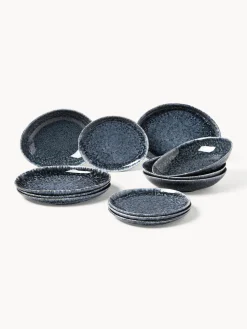 Vajillas Completas|Menaje De Mesa>Westwing Collection Vajilla artesanal en forma orgánica Macey, 4 comensales (12 pzas.) Tonos grises azulados brillantes