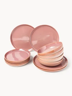 Vajillas Completas|Menaje De Mesa>Westwing Collection Vajilla con esmalte reactivo Havana, 4 comensales (12 pzas.) Tonos rosas y naranjas