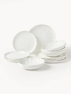Discount Vajilla de porcelana con relieves Sali, 4 comensales (12 pzas.) Vajillas Completas|Menaje De Mesa