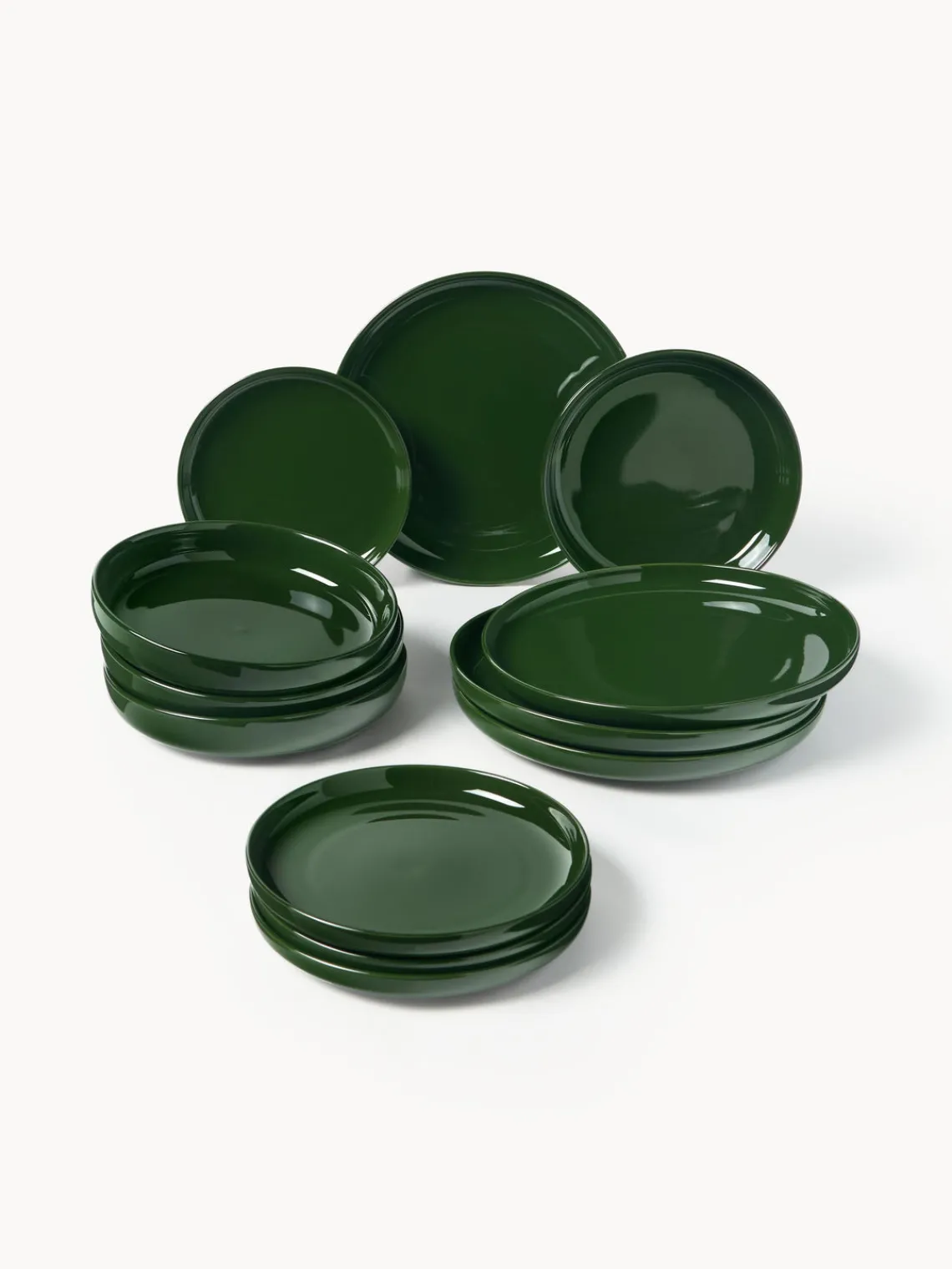 Vajillas Completas|Menaje De Mesa>Westwing Collection Vajilla de porcelana Nessa, 4 comensales (12 pzas.) Verde oscuro brillante