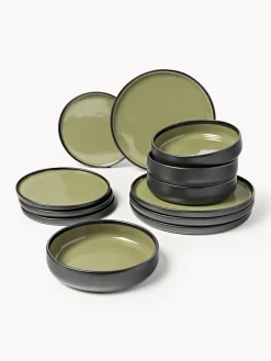 Vajillas Completas|Menaje De Mesa>Westwing Collection Vajilla Ginger, 4 comensales (12 pzas.) Verde, negro