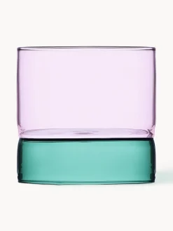 Vasos|Vajillas Completas>ICHENDORF Vasos de agua artesanales Bamboo Groove, 2 uds. Azul petróleo, rosa, transparente