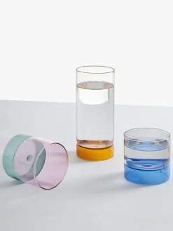 Vasos|Vajillas Completas>ICHENDORF Vasos de agua artesanales Bamboo Groove, 2 uds. Azul petróleo, rosa, transparente