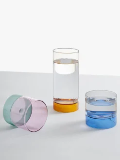 Vasos|Vajillas Completas>ICHENDORF Vasos de agua artesanales Bamboo Groove, 2 uds. Azul, gris, transparente